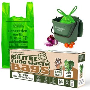 | 120 Sacs De 6 L ¿ Poignée À Nouer ¿ Compostables ¿ Sacs À Déchets Alimentaires ¿ Sacs Alimentaires ¿ Sacs Poubelle Biodégradables ¿ Sacs Poubelle Compostables, Sacs Poubelle De - Neuf