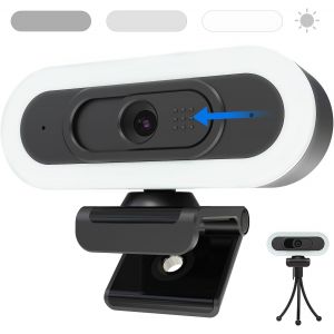 ChenQuanSarl-W4Ls 2K Webcam, Hd Webcam Avec Microphone, 2K/50Fps, Éclairage Circulaire, Autofocu, Réduction Du Bruit, Correction De La Lumière, Plug&Play, Trépied, Pour Livestream, Conférence, Chat V - Neuf