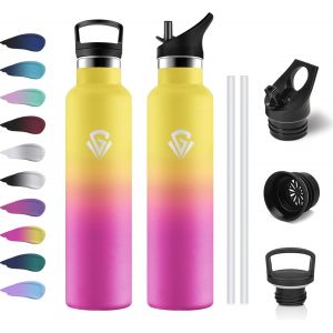 Gourde Isotherme 500ml, Bouteille Isotherme Double Paroi, Gourde Inox Aver Paille, Sans Bpa, &Eacute;tanche & , Bouteille Isotherme Pour Enfant, Sport De Plein Air, L'&eacute;cole, Bureau, Ext&eacute;rieur - Neuf