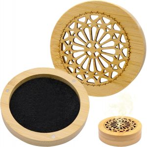 2 Pi&egrave;ces Pierre &Agrave; Parfum Pour Huiles Essentielles, Diffuseur D'aromath&eacute;rapie En Bambou Avec Bo&icirc;te &Agrave; Encens, Portable Pour Chambre, Salle De Bain, Voiture Et Voyage, Diffuseur D'ar&ocirc;mes Naturels - Neuf