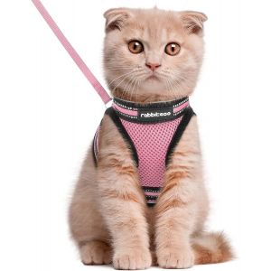 Harnais Chat Avec Laisse, Harnais Chaton Respirant Et Bande R&eacute;fl&eacute;chissante Gilet Petit Chien R&eacute;glable Rose M Collier Animal Facile &Agrave; Mettre Pour Persan Ragdoll American Shorthair Chiot Lapin - Neuf