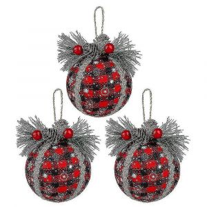 Ornements De Boule En Treillis De No&euml;l,Noir Et Rouge Avec Pommes De Pin Et Ceinture Verte,Arbre De No&euml;l Orna - Neuf