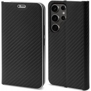 JGD-Coque pour Samsung Galaxy S23 Ultra a Rabat Carbone, Protection pour Samsung S23 Ultra de Contour M&eacute;tallique Antichoc Housse &Eacute;tui Portefeuille avec Porte-Cartes, Noir - Neuf
