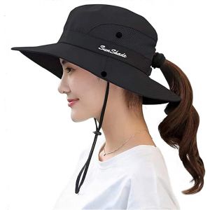 Asas-Chapeau De Soleil Pour Femme-Protection Uv-En Maille-Bord Large-Chapeau De Pêche Pour La Plage-Avec Trou Pour Queue De Cheval - Neuf