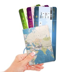 Lot de 2 étuis pour passeport de voyage #B - Étui à rabat avec fermeture élastique - Étui pour passeport ou carte d'identité - Motif carte du monde 3D - Neuf