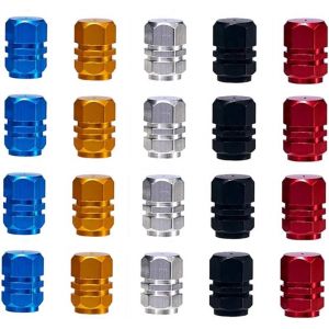 Bouchons de valve, lot de 20, anti-poussière, en alliage d'aluminium, pour moto, voiture, vélo, argent, rouge, bleu, noir - Neuf