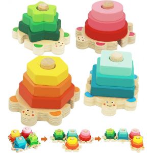 Jouet en bois pour enfants de 1, 2, 3 ou 4 ans, Montessori, jeux éducatifs géométriques, empiler, trier et développer la motricité, pour garçons, filles et bébés - Neuf