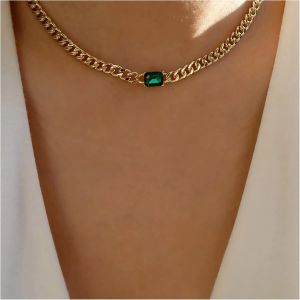 Kal-Collier Boho Émeraude Collier Ras De Cou Vintage Carré Cristal Vert Collier Ras De Cou Émeraude Verte Collier Punk Chaîne En Or Bijoux Pour Femmes Et Filles - Neuf