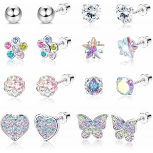 Boucles D'oreilles &Agrave; Visser Pour Enfants Filles Femmes Acier Inoxydable Hypoallerg&eacute;niques Cz Fleur Coeur Papillon Vis Dos Rose Multicolore Ensemble De Boucles D'oreilles Clou - Neuf