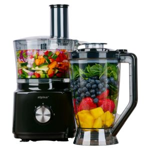 Alpina Robot Cuisine Fp413gs - Blender Smoothie 1.8l - Robot Multifonctions Avec Lames Et R&acirc;pes - Hachoir &Eacute;lectrique Et P&eacute;trin - 750w - Noir - Neuf