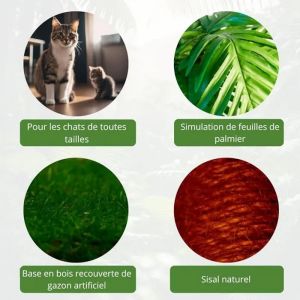 Poteau Griffoir &Agrave; Chat 78cm : Design Palmier, Balles Oscillantes + Jouet &Agrave; Ressort, Sisal Naturel, Divertissement Pour Arbre A Chat - Neuf