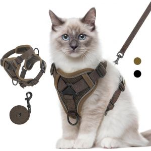 Kalanka-Ensemble Harnais Et Laisse Pour Chat Anti-&Eacute;vasion, Harnais Ajustable Pour Chaton Avec Bande R&eacute;fl&eacute;chissante, Filet Respirant, Gilet De S&eacute;curit&eacute; Souple Pour Chat, Chaton, Chiot, M, Caf&eacute; - Neuf