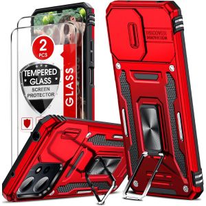 Kal-Coque Pour Xiaomi Redmi 12 4g/5g,Redmi Note 12r Antichoc Avec Protection Caméra Coulissante,2*Verre Trempé,Étui De Pc Dur Et Tpu Silicone Militaire Anti-Rayures Coque Redmi 12 4g/5g Anneau-Rouge - Neuf