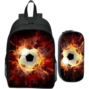 Imprimé Football Sac d'école,Étudiant Boîte à Crayons,Sac à Dos Scolaire pour Enfants,Pochette à Stylo Cartoon,Ensemble de Sac à Dos Scolaire,Sacs d'école pour Garçons Filles - Neuf