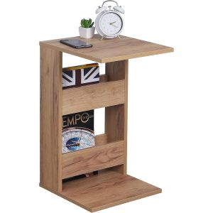 Petite Table D'appoint 35x60x40 Cm Wm042-Eg Table De Canapé Forme De C Chêne Marron Doré - Neuf