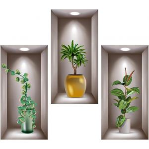 ERYI-3 Pièces Stickers Muraux Vase Autocollant Mural Vase 3D Sticker Muraux 3D Plante Autocollant Muraux Plante Autocollant Pour Vase Amovibles Pour Salon Cuisine Chambre Maison, 40 * 20Cm - Neuf