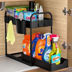 Tier Under Sink Storage, Sliding Under Sink Organizer Drawer Shelf, Under Sink Shelf for Kitchen Bathroom, Black - Neuf