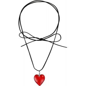 Kal-Chunky Fluffy Coeur Collier Pour Filles Grand Verre Pendentif Coeur Collier Réglable Noir Velours Coeur Collier Gothique Coeur Choker Coeur Bijoux Cadeau Pour Adolescentes - Neuf