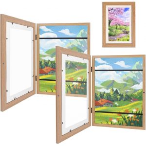 Yemaesre-Lot De 2 Cadres Photo Pour Enfants - Cadre Photo D'art Pour Enfants - Cadre Pour Dessins D'enfants - Format A4 - Pliable - Pour Dessins D'enfants - Cadre Photo À Ouvrir - Bois - Neuf