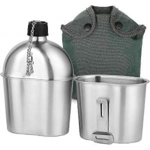 Ln-Military Canteen Kit - Ensemble De 2 Tasses De Cantine Militaire En Acier Inoxydable (1000ml Et 600ml) Avec Sac De Couverture Pour Le Camping En Plein Air,La Randonne,La Randonne - Neuf