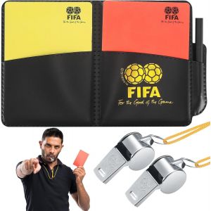 Acdsgd-Lot De Cartes D'arbitre &iquest; Cartes Rouges Et Jaunes Avec Sifflet En M&eacute;tal Et Cordon Tour De Cou, Feuilles De R&eacute;sultat Et Crayon Pour Football Et Basketball - Neuf