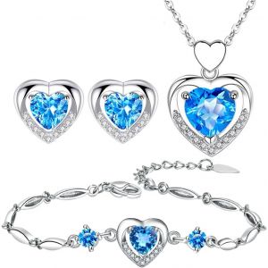 Coeur Parure Ensemble De Bijoux Femme Cristal Plaqué Argent 925 Boucles D'oreilles Collier Bracelet Zircon Cubique Mariage Soirée Cadeau.[Y424] - Neuf
