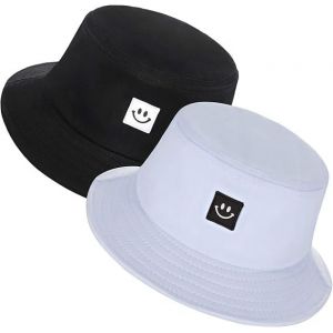 Chapeau En Bambou Deux Pièces (Noir Et Blanc), Chapeau Pare-Soleil Pour Enfants, Chapeau Pare-Soleil Au Visage Souriant, Chapeau De Voyage De Protection Solaire, Chapeau De Pêcheur Homme Et Femme - Neuf
