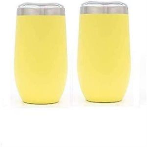 Verres À Vin Sans Pied En Acier Inoxydable De 12 Oz - Double Isolation, Finition Jaune Chic, Lot De 2 - Parfait Pour Les Boissons Chaudes Et Froides ! - Neuf