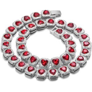 Trahoo-Diamant Chaîne Cubaine Pour Hommes,13mm Plaqué Platine Coeur Aimant Rubis Diamant Collier 45cm,Ensemble De Broches Diamants Laboratoire,Avec Coffret Cadeau Gratuit - Neuf