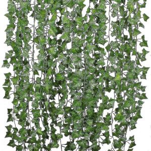 12 brins artificiel Lierre feuille plantes vigne suspendu guirlande faux feuillage fleurs maison potager jardin bureau mariage décoration murale,84 pieds,vert-YUHAO - Neuf