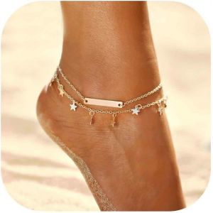 Senior-Bracelet Cheville Femme, Bracelets Cheville Or Double Cha&icirc;nes Imperm&eacute;able R&eacute;glable Avec Ensemble Pour Femmes &Eacute;t&eacute; F&ecirc;te Sur La Plage[L536] - Neuf