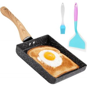 Tamagoyaki Poêle À Omelette Antiadhésive, Rectangulaire, Japonaise Pour Tous Les Types De Feux, Four Et Lave-Vaisselle, Avec Pinceau À Huile, Spatule En Silicone (18 X 13 Cm) - Neuf