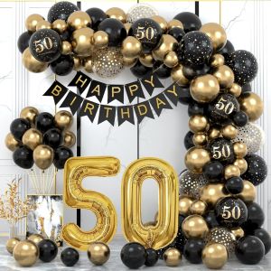 Decoration Anniversaire 50 Ans, 50 Ans Décorations Anniversaire De Fête En Noir Or, Arche Ballon Anniversaire Kit Ballon Noir Or, Decoration Anniversaire Pour 50 Ans Anniversaire Femme Homme - Neuf
