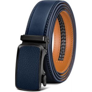 Men's Leather Belt With Automatic Ratchet Buckle,Wide 35 Mm,Adjustable Size.[E1042] - Neuf