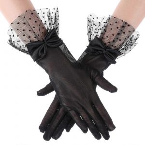 Dentelle Gants En Maille Pour Les Soir&eacute;es, Les Femmes &Eacute;l&eacute;gantes De Long Poignet De Style, Simple Filet Noir En Tissu, Taille M/L - Neuf