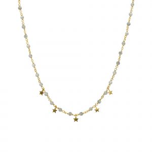 Collier Argent Dor&eacute; Pampilles &Eacute;toiles Et Pierres Labradorite - Neuf