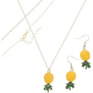 Kgabery-Ananas Collier Boucles D'oreilles Ensemble Femmes Filles Drôle Simulé 3d Ananas Balancent Boucles D'oreilles Fruits Tropicaux Pendentif Collier Bijoux Plage Bijoux - Neuf