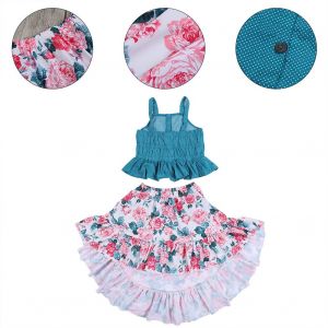 Jolie Fille, Haut Sans Manches A Bretelles Avec Jupe Florale Irreguliere, Ensemble Deux Pieces De Jupes Florales (110) - Neuf