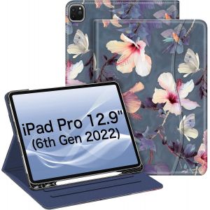 NAERYUT-Coque Pour Ipad Pro 12.9 Pouces 2022/2021 (6Ème/5Ème Génération)-[Rangement De Pencil] Housse Multipositions Etui Protection Aussi Pour Ipad Pro 12.9 2020/2018 (4E/3E Gén),Fleur Hibiscus - Neuf