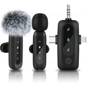 Micro Cravate Sans Fil Pour Iphone Android Pc Cam&eacute;ra, Clip-On Lavalier Microphone Plug-Play R&eacute;duction Du Bruit Micro Cravate Usb C Avec &Eacute;cran Led Pour L'Enregistrement, Vlog, Youtube,Tiktok - Neuf