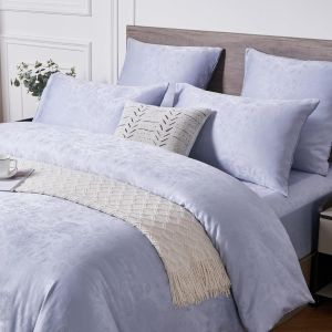 Sjzg-Parure De Lit 2 Pi&egrave;ces En Satin 135 X 200 Cm - Bleu Clair - Motif Floral Jacquard - Satin Brillant - Doux Et Soyeux - Avec Fermeture &Eacute;clair Et Taie D'oreiller De 80 X 80 Cm - Neuf