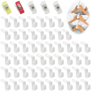 LETNERNY-55Pcs Mini Clips D'Extension De Cintre De Placard Empilés, Crochet De Connexion De Armoire Multicouch, Crochets De Connexion En Cascade Peu Encombrants Avec 5 Pinces À Couture Pour Maison - Neuf
