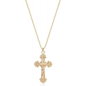 Kal-Chaîne Pour Femme En Or Avec Pendentif En Forme De Croix - Hypoallergénique - Plaqué Or 18 Carats - Bijou Fantaisie Pour Femmes Et Filles - Neuf
