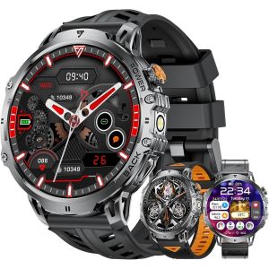 Montre Connectée Homme 1000 Mah Batterie/1.85'' Hd Grand Smartwatch Avec Led Lampe,Ip68 Étanche Montre Fitness Avec 24/7 Fréquence Cardiaque,Moniteur De Sommeil Pour Android Ios,3 Bander - Neuf