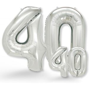 CAUC-&reg; Ballon decoration anniversaire 40 ans - Lot de 2 - Ballons Num&eacute;ro 40 en Argent - deco anniversaire 40 ans femme ou homme - Gonflables &agrave; l'H&eacute;lium - Happy Birthday - Argent&eacute; Ballon Chiffre 40 - Neuf