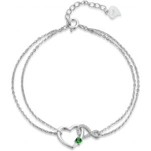 Eryi-Bracelet Pierre De Naissance Infini C?ur Argent Sterling 925 Réglable Double Couche Cadeaux Pour Maman Et Petite Amie - Neuf