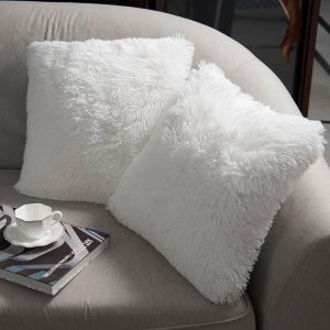 Blanc - 40x40 Sans Taie D'oreiller Lot De 2 Housses De Coussin En Fourrure Douce Coussins Carrés Décoratifs Pour Salon Canapé Chambre Voiture - Neuf