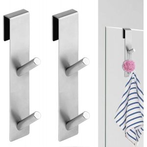 2 Pièces Crochets Douche 17,8cm-Crochets Towel sans Perçage,Acier Inoxydable Noir mat,pour Porte Douche en Verre Frameless,Accroche Serviette Salle de Bain,Facile à Installer - Neuf
