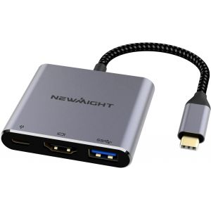 JGD-Adaptateur USB C vers HDMI avec Sortie 4K Port USB 3.0 et Port de Charge de Type C 100 W, Adaptateur multiport AV numérique pour MacBook Pro/Air, iPad Pro - Neuf
