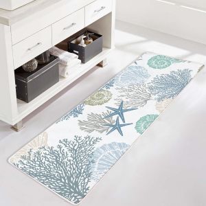 Tapis de bain bleu doux,120 x 40 cm,antidérapant,moelleux,lavable,antidérapant,absorbant l'eau,pour douche,baignoire,lavable en machine (mer) - Neuf